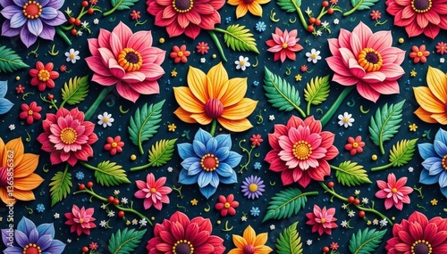 Intricate woven floral tapestry, seamless repeat, close-up, design, high resolution