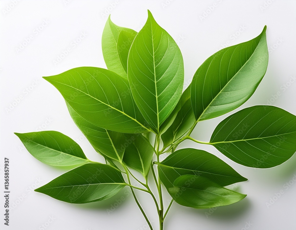 Fototapeta premium fresh green leaves on a young plant against a white background