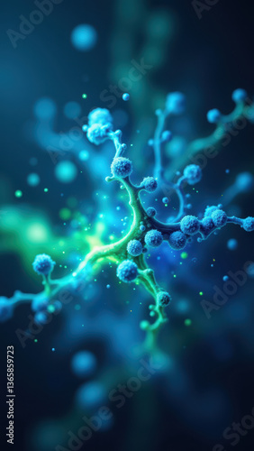 A vivid illustration showcasing the structure of magnesium glycinate with glowing blue and green details.