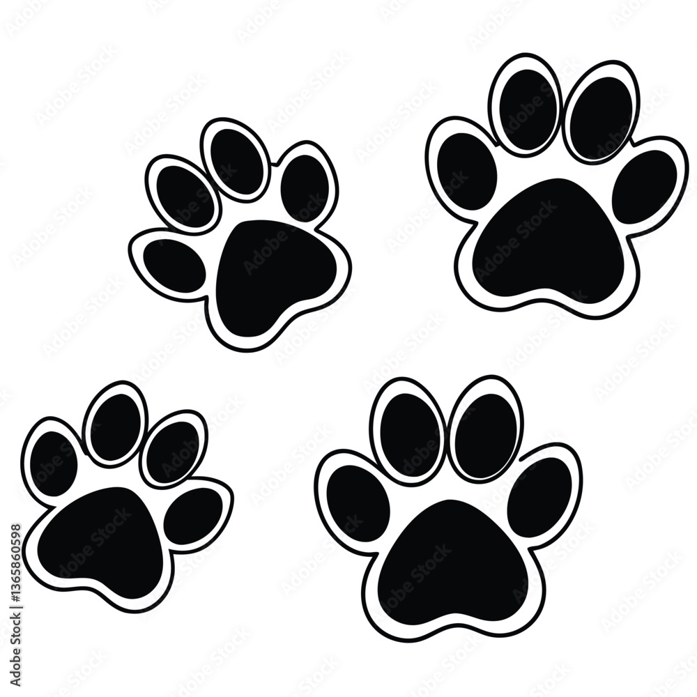 Fototapeta premium Simple black vector illustration of seamless dog and cat paw prints pattern