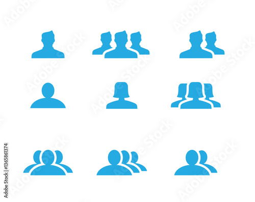 Male and Female User and Community Icon Set, Blank Silhouettes for Avatar, User Profiles, Teams, and Social Groups