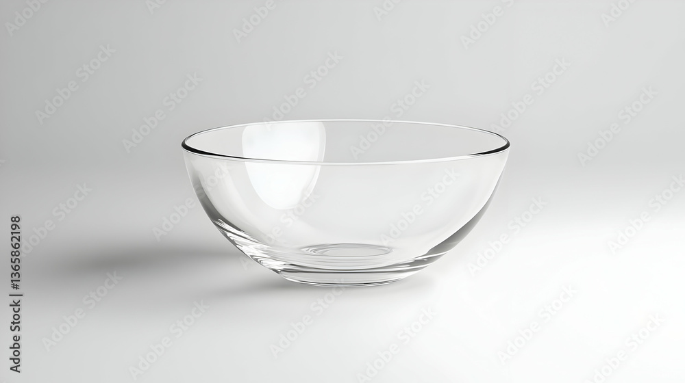 Transparent Glass Bowl Isolated on White Background Reflecting Light with Subtle Shadow Details Transparent Glass Bowl Isolated on White Background Reflecting Light with Subtle Shadow Details