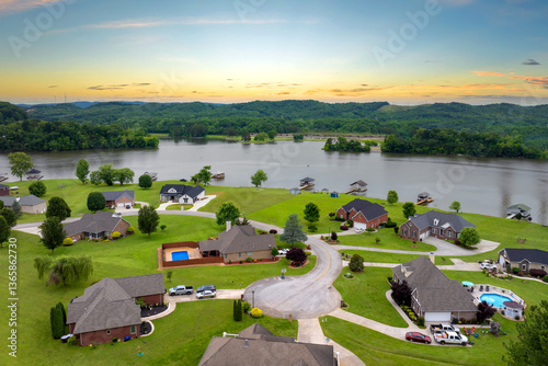 Rural community with expensive houses in Tennessee. Premium housing development in the USA