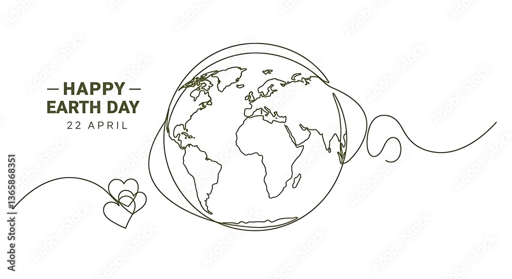 Happy earth day banner by green continuous single line drawing heart embrace and world map isolated on white background for banner in concept environment, ecology, eco friendly Happy earth day banner by green continuous single line drawing heart embrace and world map isolated on white background for banner in concept environment, ecology, eco friendly