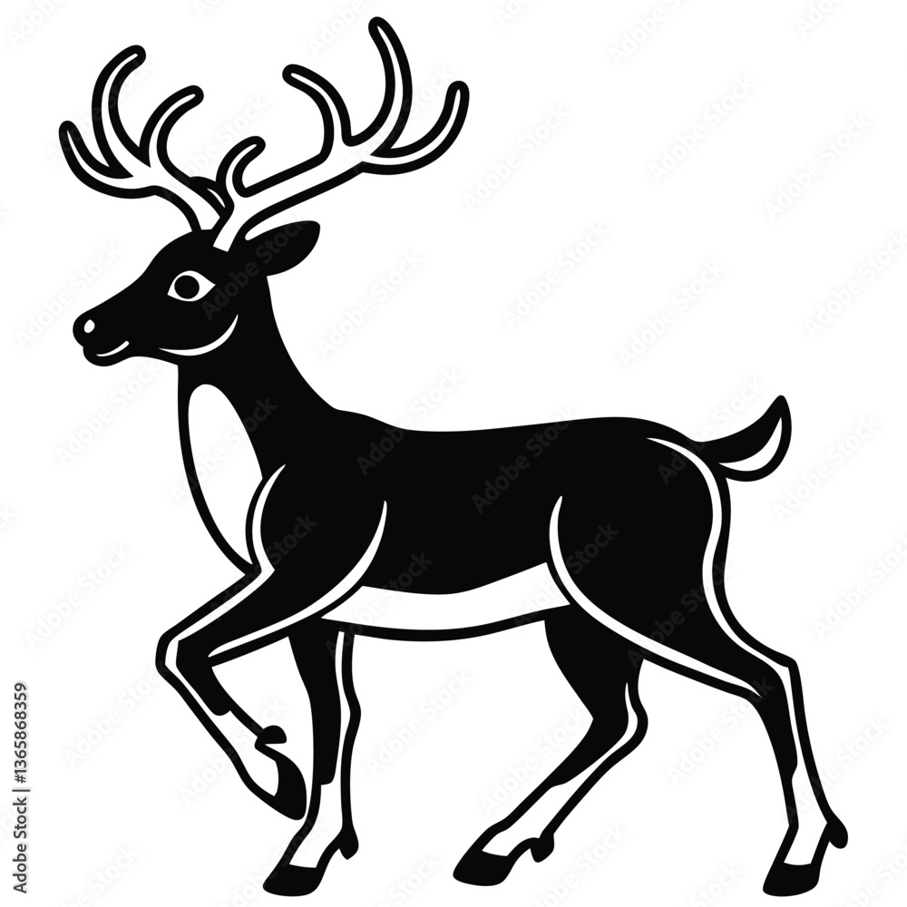 Fototapeta premium Deer Silhouette Vector Illustration with Antlers and Horns