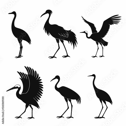 crane icon set black silhouette icon vector bundle