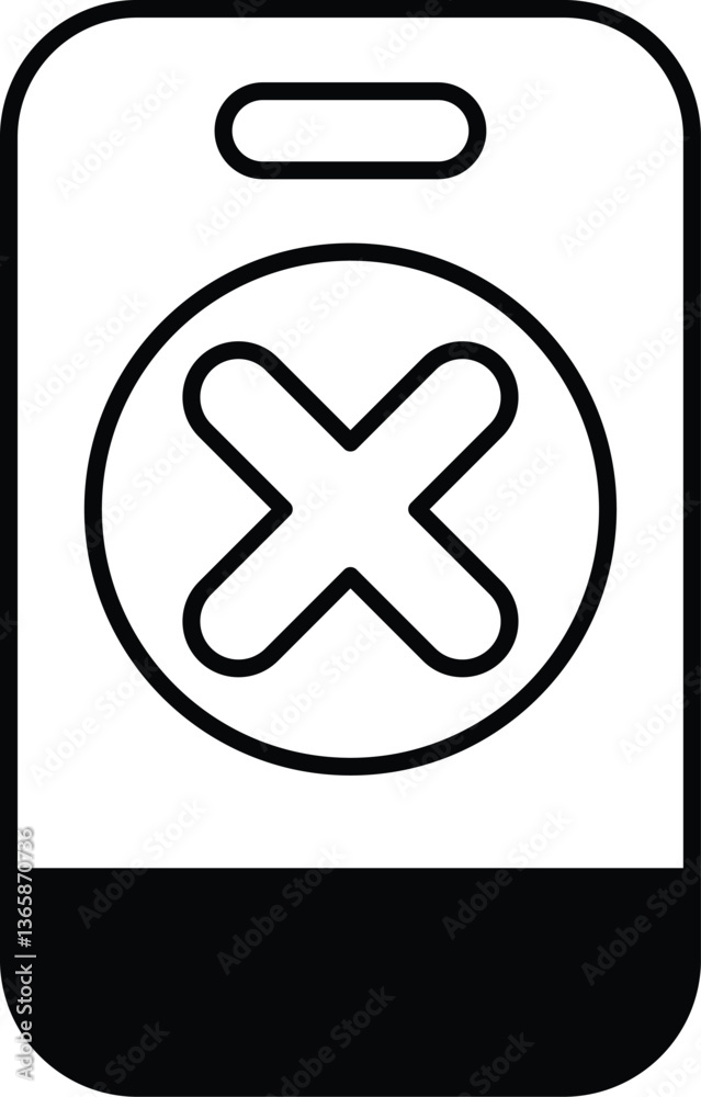 Obraz premium A black and white image of a phone with an X on it