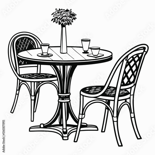 black and white Silhouette of Dining table silhouette vector white background