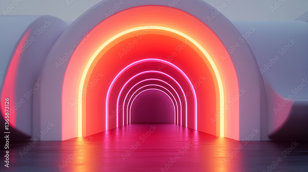 Abstract Neon Arch Tunnel with Pink and Orange Lights Abstract Neon Arch Tunnel with Pink and Orange Lights