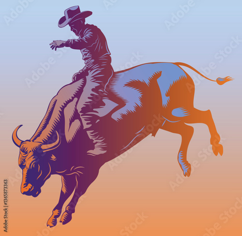 cowboy in a hat on a bucking bull