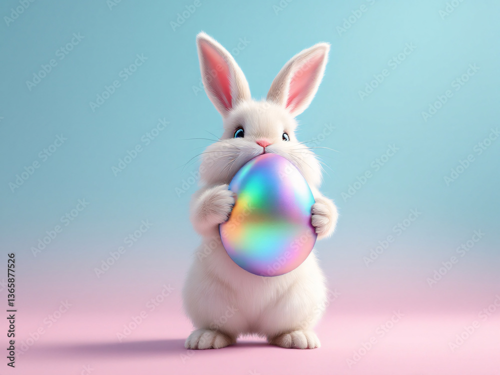 Obraz premium easter bunny with shining rainbow colors egg