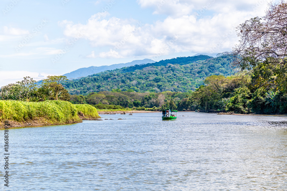 Fototapeta premium A view looking down the River Tarcoles in Costa Rica in early springtime