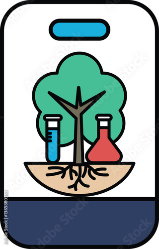 A tree with a lab bench and two beakers on the ground