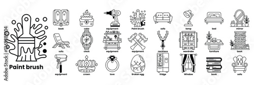 A series of images of various objects and tools, including a paintbrush