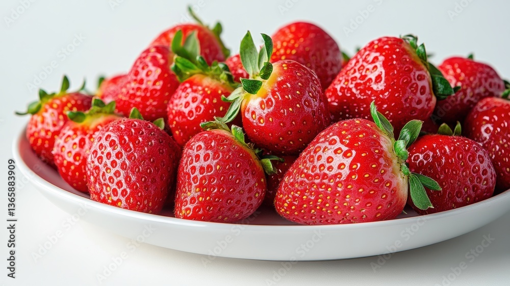 Fresh strawberries on a white plate, isolated on a white background, vibrant colors Fresh strawberries on a white plate, isolated on a white background, vibrant colors