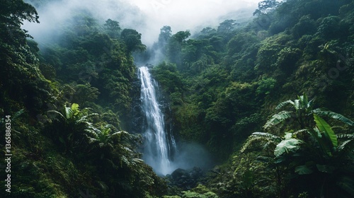 Majestic waterfall cascading through lush jungle nature photography tropical rainforest serene view natural beauty