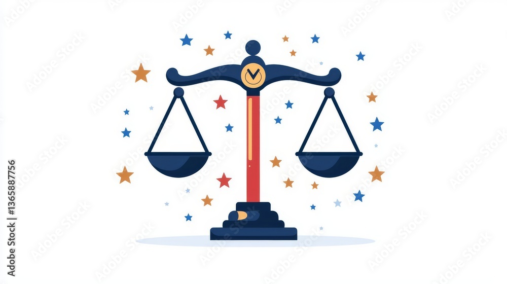 A colorful illustration of a balanced scale symbolizing justice, fairness, and the legal system in society. A colorful illustration of a balanced scale symbolizing justice, fairness, and the legal system in society.