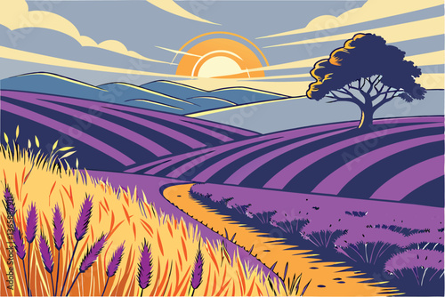 58 Idyllic countryside landscape, rolling green hills, golden wheat fields, quaint farmhouses, wooden fences, fluffy white clouds, blue sky, pastoral scenery, lush meadows, distant mountains, tranquil
