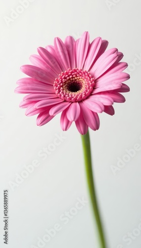 Single pink gerbera, sharp focus, pure white background, plant, flora