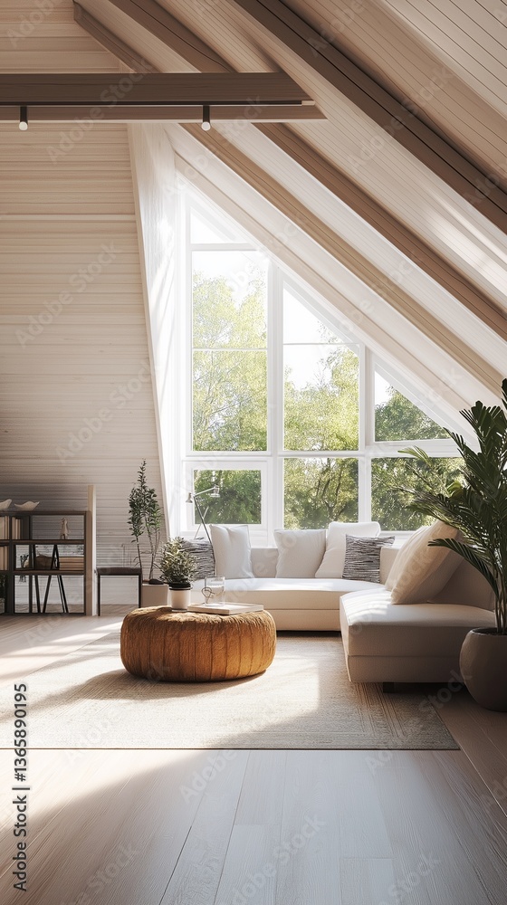 Fototapeta premium A modern minimalist attic living room.