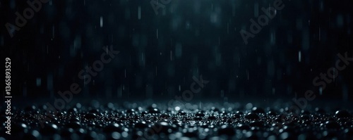 Large, heavy raindrops falling on a pure black background ,  high contrast,  forceful
