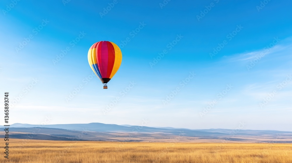 Naklejka premium Colorful hot air balloon soaring above a golden field