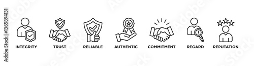 Credibility banner web icon vector illustration concept with icon of integrity, trust, reliable, authentic, commitment, regard, and reputation
