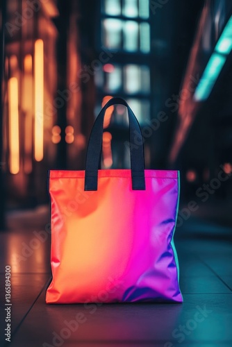 Wallpaper Mural Pink and Orange Shopping Bag with Black Handles Torontodigital.ca