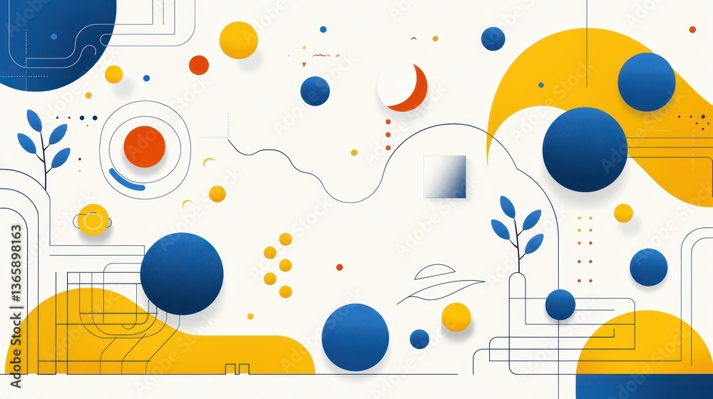 Abstract blue and yellow shapes on a clean white background, modern minimalist design Abstract blue and yellow shapes on a clean white background, modern minimalist design