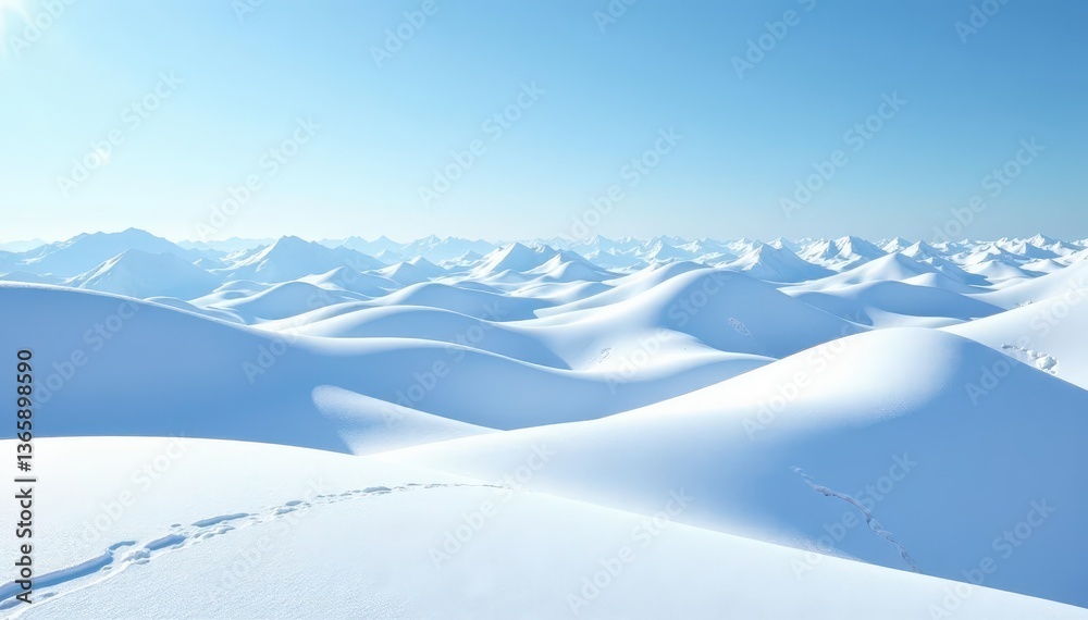 Rolling hills, soft snow cover, clear blue sky, scenic, panorama, image Rolling hills, soft snow cover, clear blue sky, scenic, panorama, image