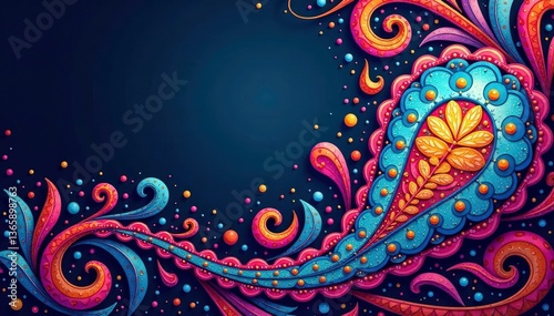 Vibrant paisley design with flowing lines and bold colors , print, seamless background, paisley