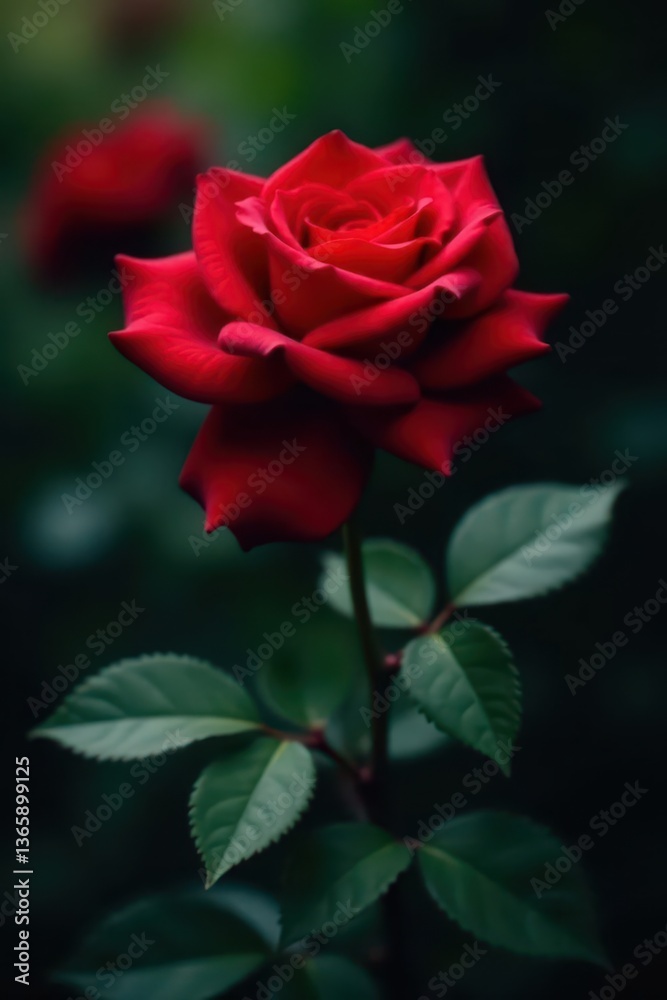 Velvet red rose unfolds, dark garden backdrop, flower, petal, elegant Velvet red rose unfolds, dark garden backdrop, flower, petal, elegant