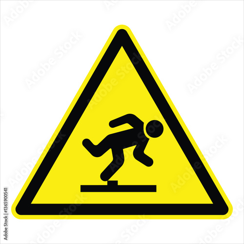 Tripping hazard warning sign, featuring a stylized person falling, emphasizes workplace safety and accident prevention