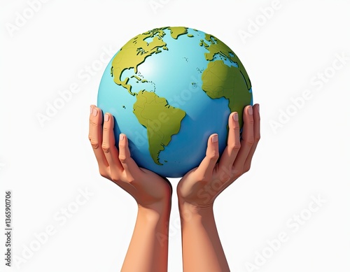 Hands Holding Earth Globe - 3D Render of Global Responsibility