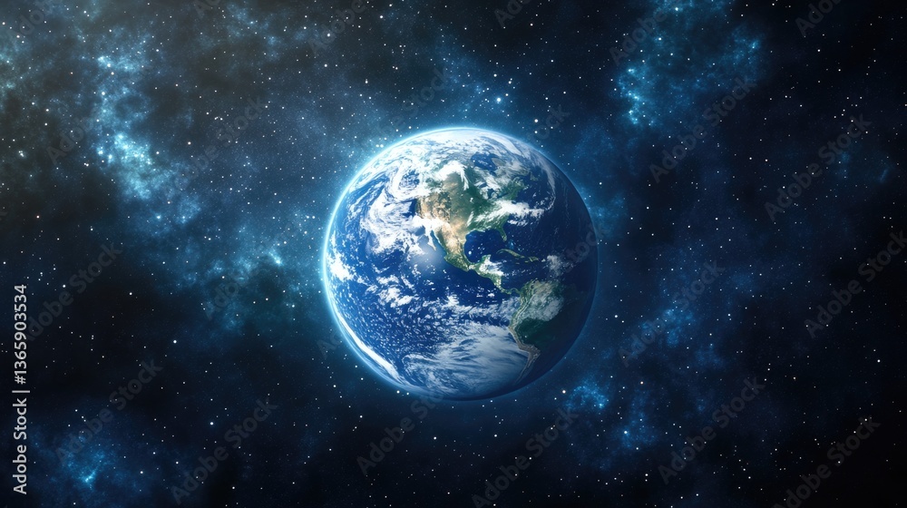 Obraz premium Earth floating in space, with the sun illuminating its thin, glowing blue atmosphere