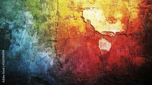 Vibrant Grunge Art Wall with Gradient Lighting, Abstract and Textured Design
