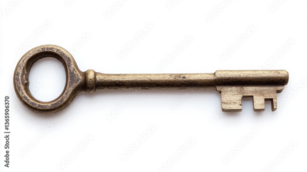 A large double-sided key designed for a lever tumbler lock, isolated on white. A large double-sided key designed for a lever tumbler lock, isolated on white.