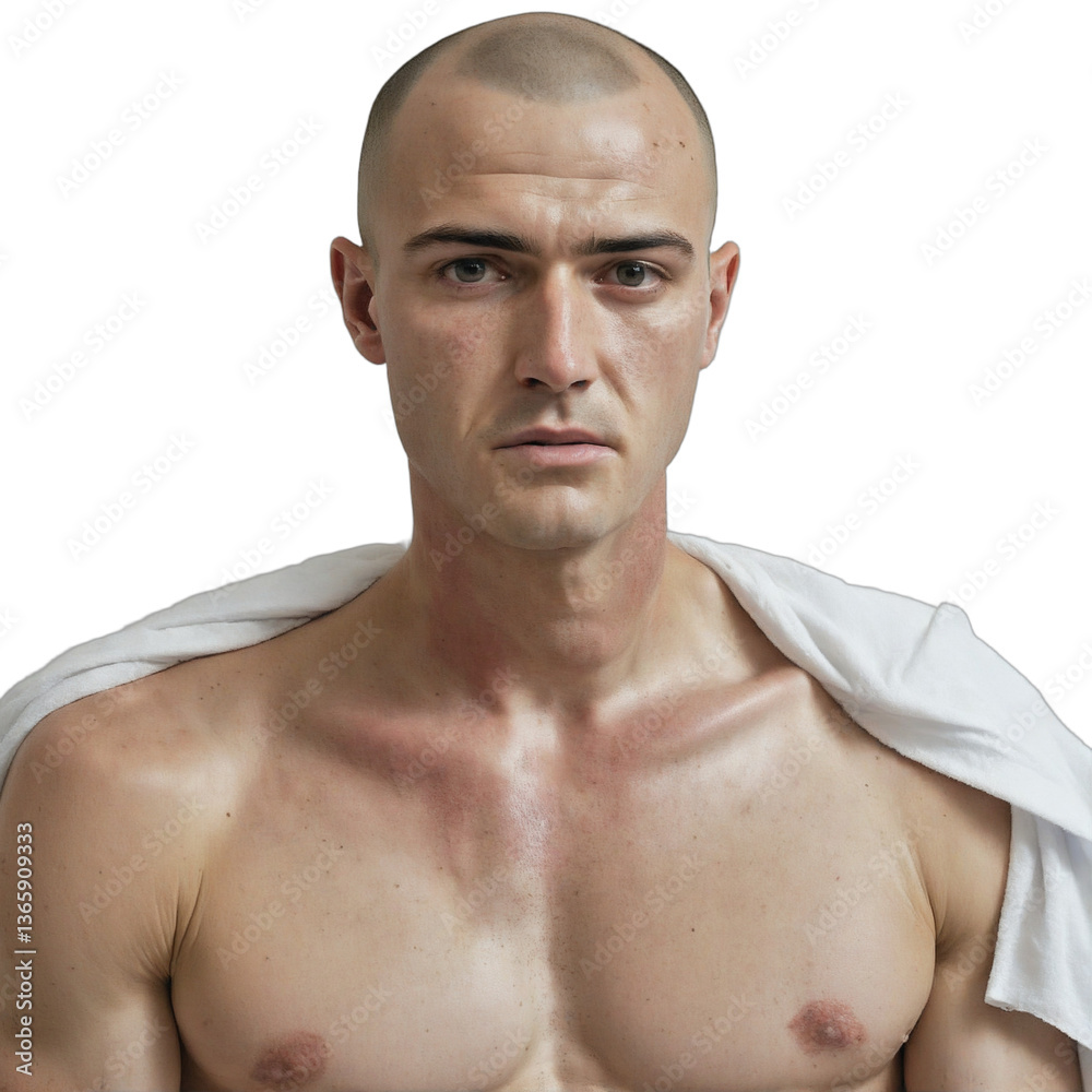 Authentic Portrait of a Resilient Greek Man Facing Chemotherapy, Shaved Head, on a Neutral Background, 2:3 Aspect Ratio
