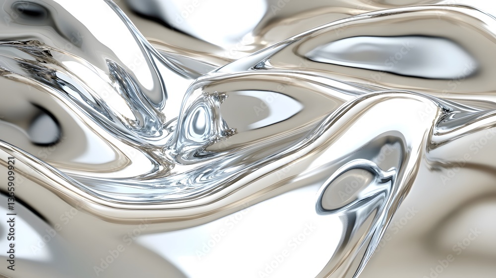 Abstract rendering of flowing and glossy metallic surfaces are shown Abstract rendering of flowing and glossy metallic surfaces are shown
