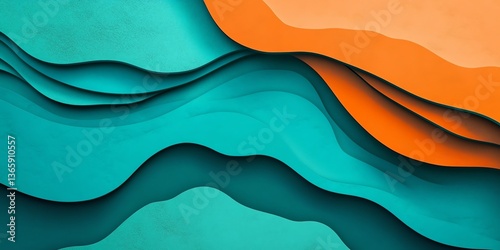Wallpaper Mural Abstract Teal and Orange Waves Background with Layered Paper Texture Torontodigital.ca