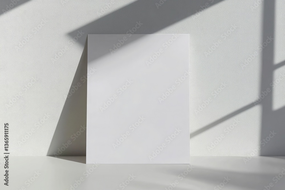 White Paper Sheet Leaning On Wall with Window Shadow and Minimalist Interior Design