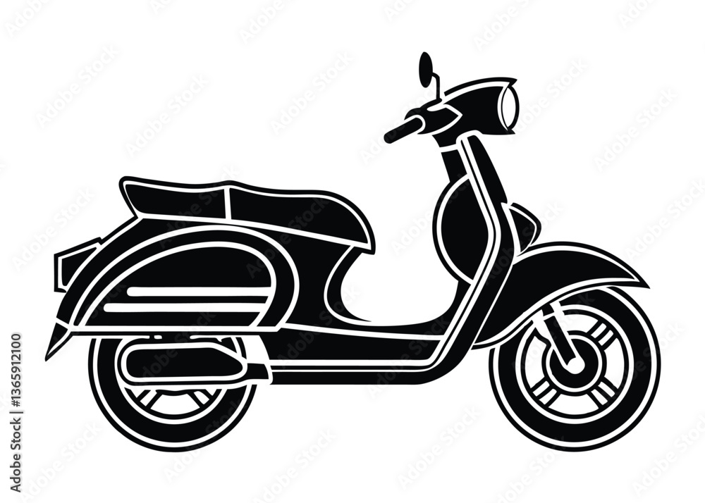 Obraz premium vintage scooter vector illustration, Scooter Shilutte icon, Scooter vector design.