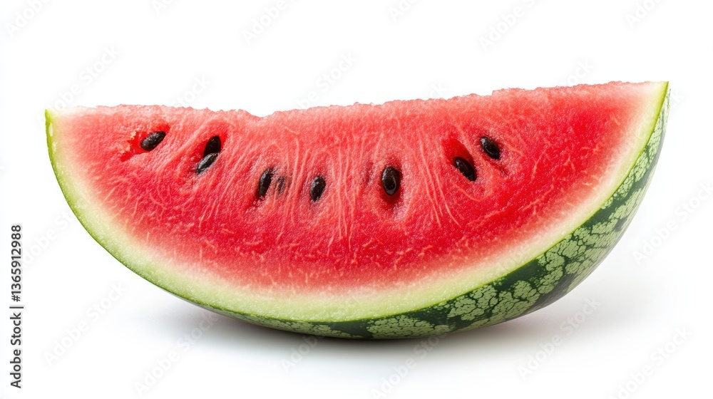 A fresh watermelon slice with seeds visible, placed on a white background A fresh watermelon slice with seeds visible, placed on a white background