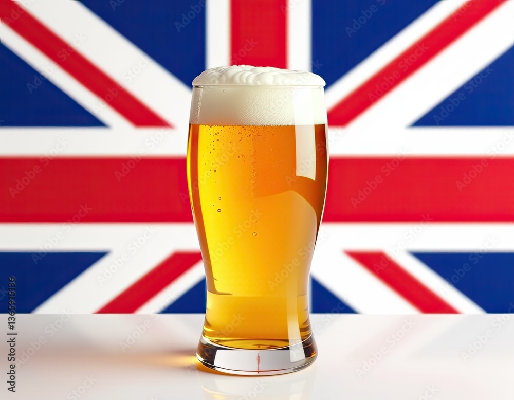 Pint of British Beer with Union Jack Flag Background