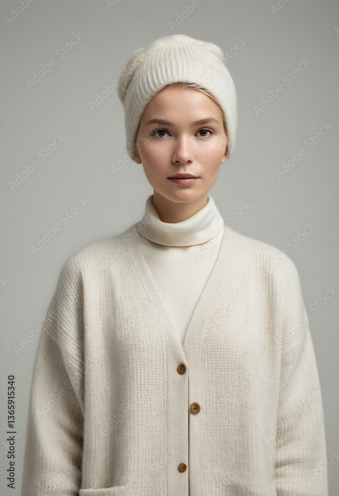 Portrait of a Norwegian Elder in Contemporary Attire with Direct Eye Contact, Neutral Expression, and Soft Lighting on a White Background
