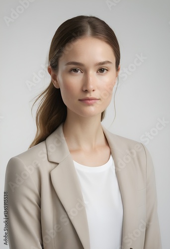 Obraz na płótnie Elegant Portrait of a New Zealand Woman in Modern Fashion with Direct Gaze and Soft Lighting w salonie