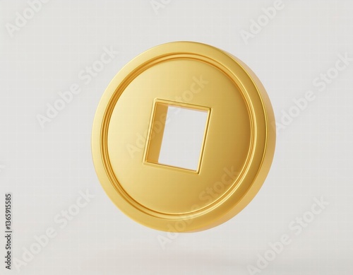 3D illustration  golden coin with a square cut out in the center