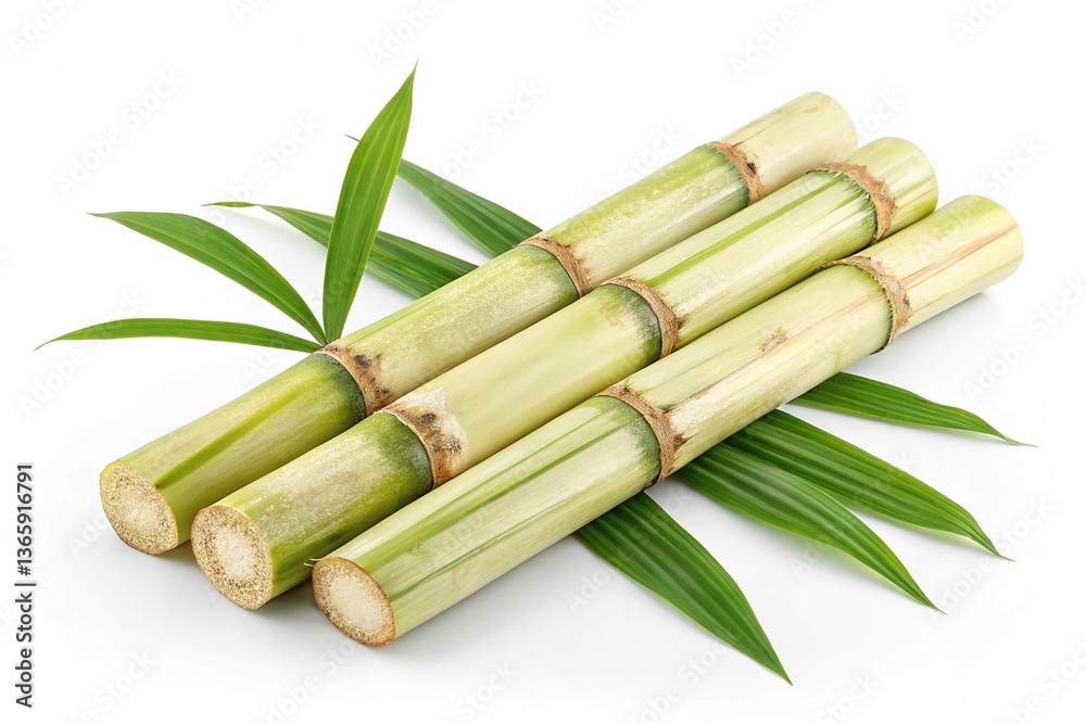 Fototapeta premium Fresh sugarcane stalks isolated on transparent background 