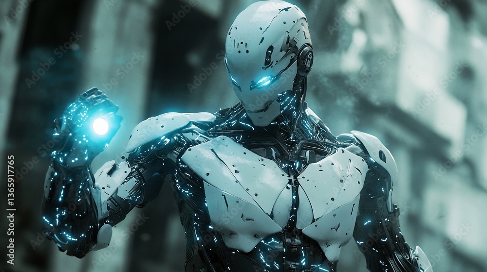 Futuristic android with glowing accents exhibiting high-tech capabilities Futuristic android with glowing accents exhibiting high-tech capabilities