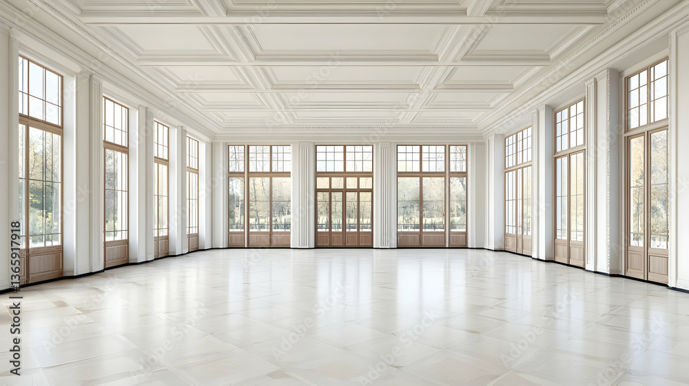 Fototapeta premium Spacious White Grand Hall With Large Windows
